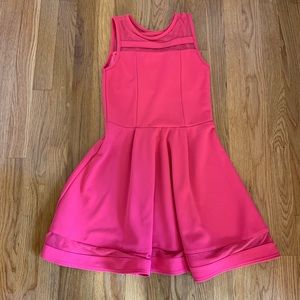 bright pink mesh mini skater dress